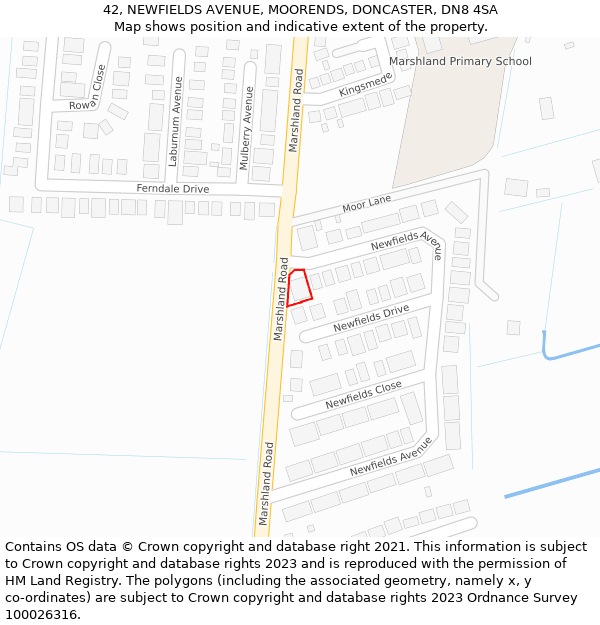 42, NEWFIELDS AVENUE, MOORENDS, DONCASTER, DN8 4SA: Location map and indicative extent of plot