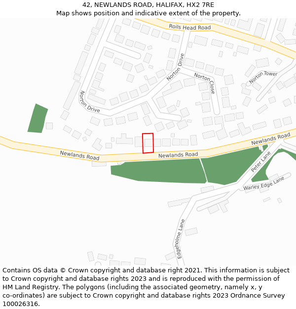 42, NEWLANDS ROAD, HALIFAX, HX2 7RE: Location map and indicative extent of plot