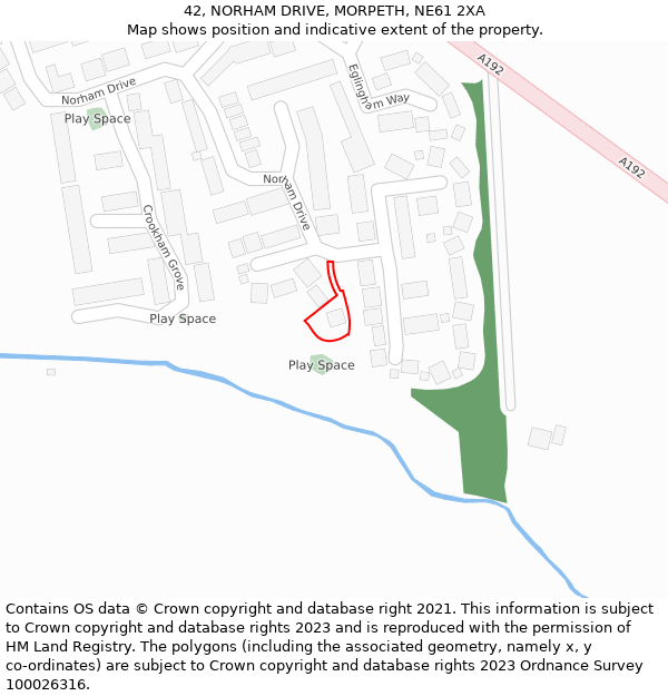 42, NORHAM DRIVE, MORPETH, NE61 2XA: Location map and indicative extent of plot