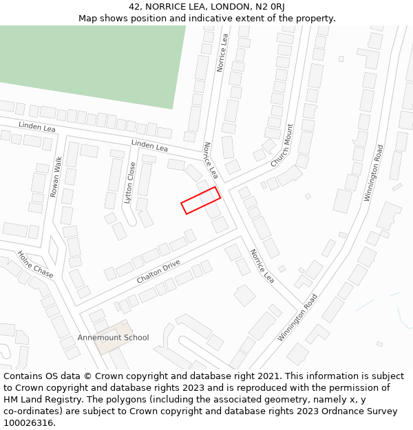 42, NORRICE LEA, LONDON, N2 0RJ: Location map and indicative extent of plot