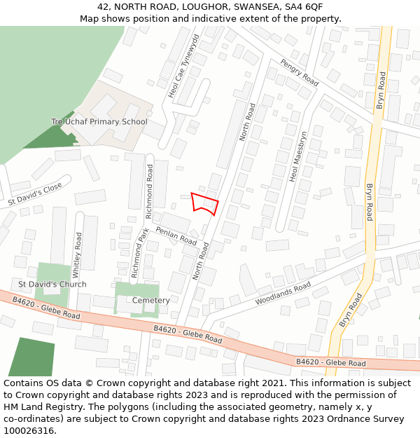 42, NORTH ROAD, LOUGHOR, SWANSEA, SA4 6QF: Location map and indicative extent of plot