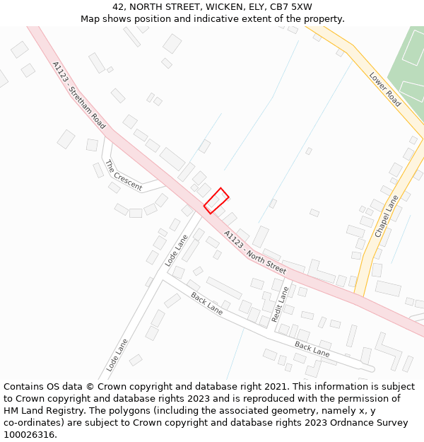 42, NORTH STREET, WICKEN, ELY, CB7 5XW: Location map and indicative extent of plot