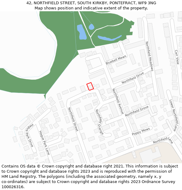 42, NORTHFIELD STREET, SOUTH KIRKBY, PONTEFRACT, WF9 3NG: Location map and indicative extent of plot