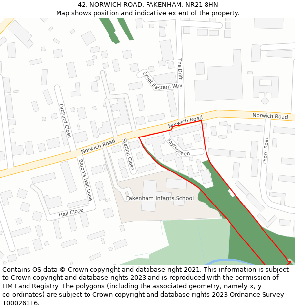 42, NORWICH ROAD, FAKENHAM, NR21 8HN: Location map and indicative extent of plot