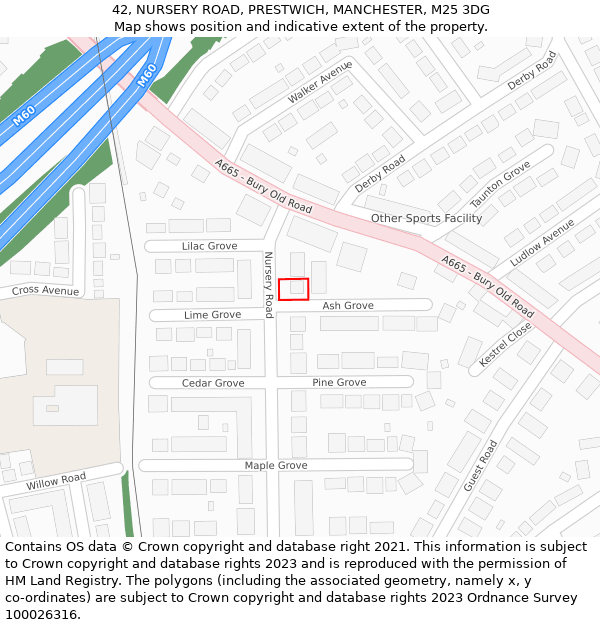 42, NURSERY ROAD, PRESTWICH, MANCHESTER, M25 3DG: Location map and indicative extent of plot