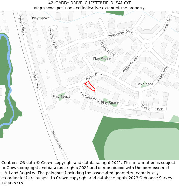 42, OADBY DRIVE, CHESTERFIELD, S41 0YF: Location map and indicative extent of plot