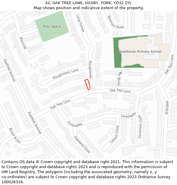 42, OAK TREE LANE, HAXBY, YORK, YO32 2YL: Location map and indicative extent of plot