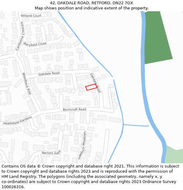 42, OAKDALE ROAD, RETFORD, DN22 7GX: Location map and indicative extent of plot