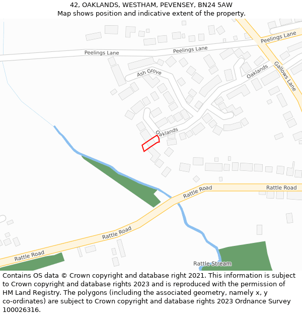 42, OAKLANDS, WESTHAM, PEVENSEY, BN24 5AW: Location map and indicative extent of plot