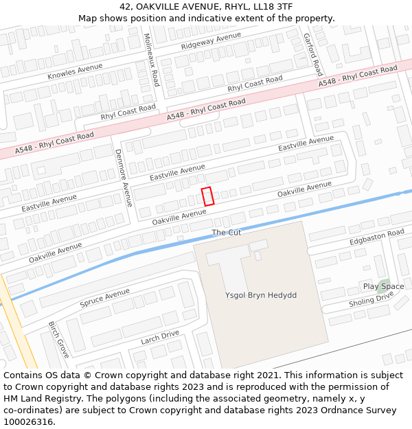 42, OAKVILLE AVENUE, RHYL, LL18 3TF: Location map and indicative extent of plot