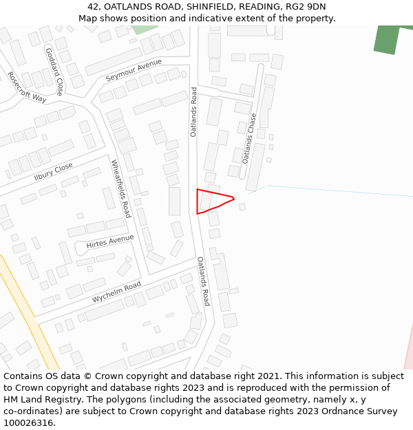 42, OATLANDS ROAD, SHINFIELD, READING, RG2 9DN: Location map and indicative extent of plot