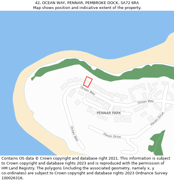 42, OCEAN WAY, PENNAR, PEMBROKE DOCK, SA72 6RA: Location map and indicative extent of plot