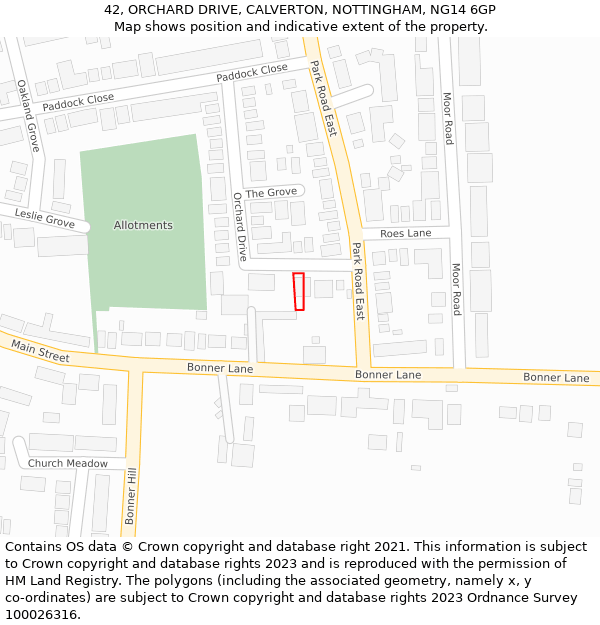 42, ORCHARD DRIVE, CALVERTON, NOTTINGHAM, NG14 6GP: Location map and indicative extent of plot