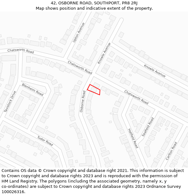 42, OSBORNE ROAD, SOUTHPORT, PR8 2RJ: Location map and indicative extent of plot