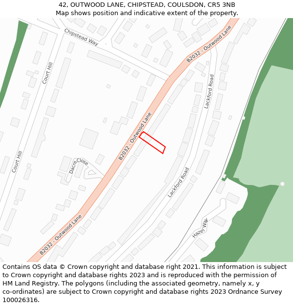 42, OUTWOOD LANE, CHIPSTEAD, COULSDON, CR5 3NB: Location map and indicative extent of plot