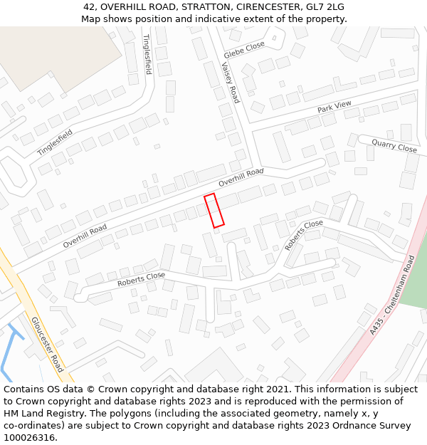 42, OVERHILL ROAD, STRATTON, CIRENCESTER, GL7 2LG: Location map and indicative extent of plot