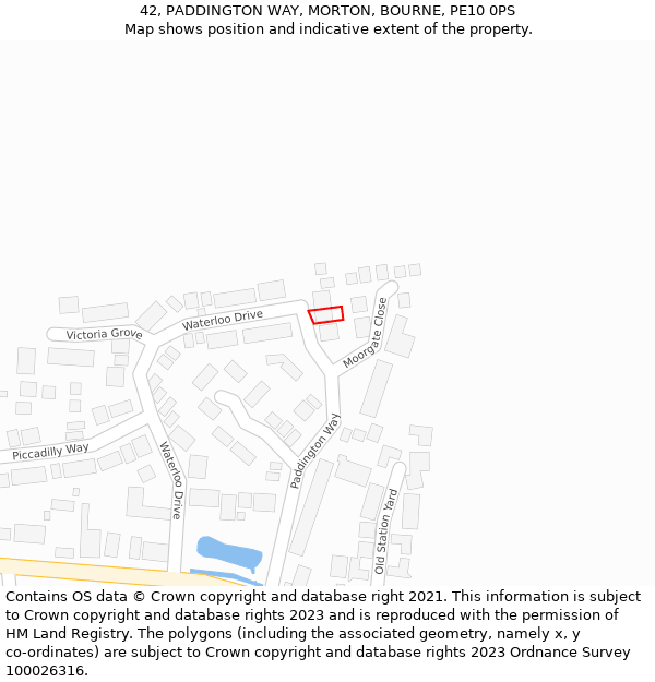 42, PADDINGTON WAY, MORTON, BOURNE, PE10 0PS: Location map and indicative extent of plot