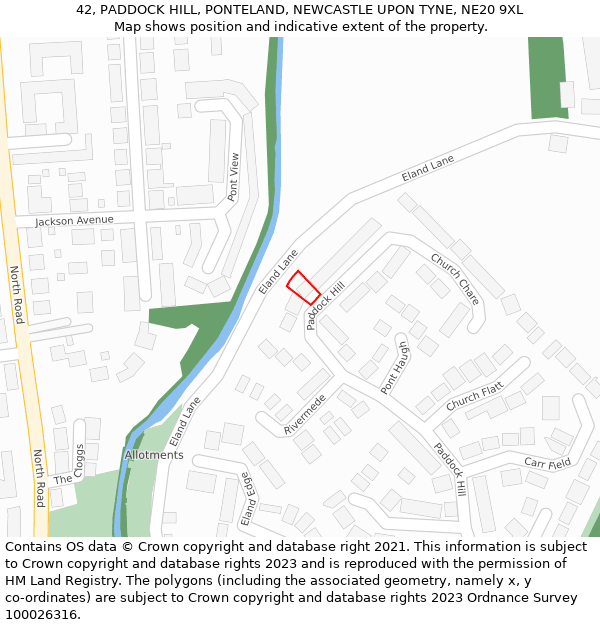 42, PADDOCK HILL, PONTELAND, NEWCASTLE UPON TYNE, NE20 9XL: Location map and indicative extent of plot