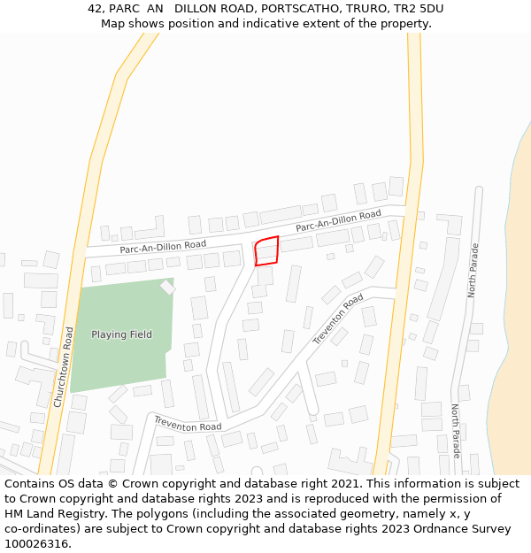 42, PARC  AN   DILLON ROAD, PORTSCATHO, TRURO, TR2 5DU: Location map and indicative extent of plot