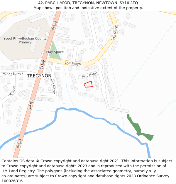 42, PARC HAFOD, TREGYNON, NEWTOWN, SY16 3EQ: Location map and indicative extent of plot