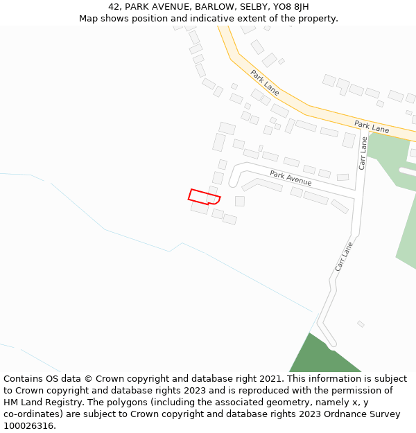 42, PARK AVENUE, BARLOW, SELBY, YO8 8JH: Location map and indicative extent of plot