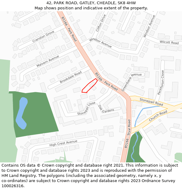 42, PARK ROAD, GATLEY, CHEADLE, SK8 4HW: Location map and indicative extent of plot