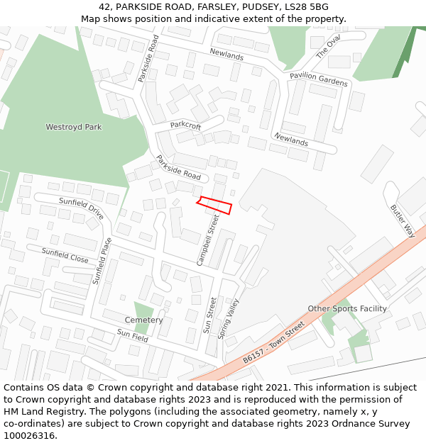 42, PARKSIDE ROAD, FARSLEY, PUDSEY, LS28 5BG: Location map and indicative extent of plot