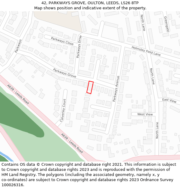 42, PARKWAYS GROVE, OULTON, LEEDS, LS26 8TP: Location map and indicative extent of plot
