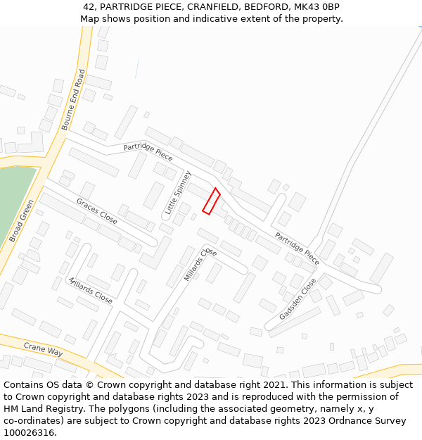 42, PARTRIDGE PIECE, CRANFIELD, BEDFORD, MK43 0BP: Location map and indicative extent of plot