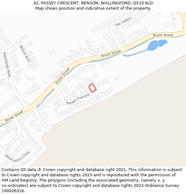 42, PASSEY CRESCENT, BENSON, WALLINGFORD, OX10 6LD: Location map and indicative extent of plot