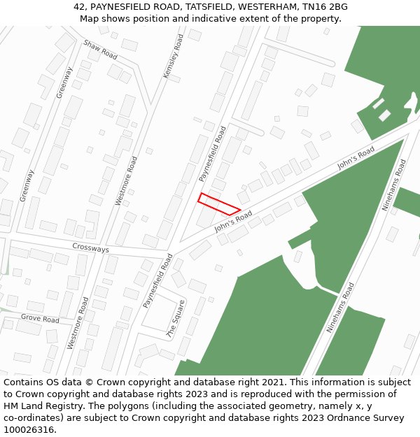 42, PAYNESFIELD ROAD, TATSFIELD, WESTERHAM, TN16 2BG: Location map and indicative extent of plot