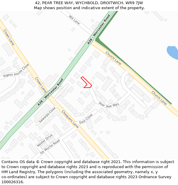 42, PEAR TREE WAY, WYCHBOLD, DROITWICH, WR9 7JW: Location map and indicative extent of plot