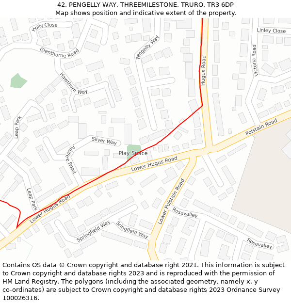 42, PENGELLY WAY, THREEMILESTONE, TRURO, TR3 6DP: Location map and indicative extent of plot