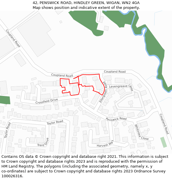 42, PENSWICK ROAD, HINDLEY GREEN, WIGAN, WN2 4GA: Location map and indicative extent of plot