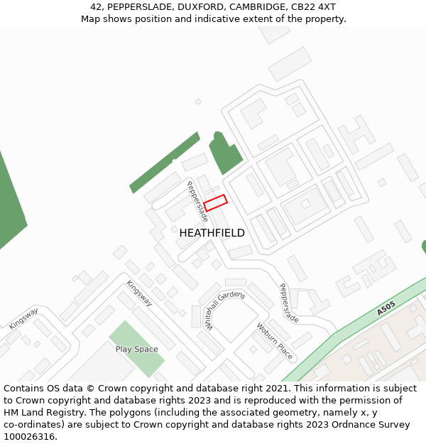 42, PEPPERSLADE, DUXFORD, CAMBRIDGE, CB22 4XT: Location map and indicative extent of plot