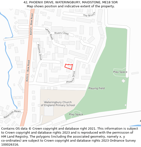 42, PHOENIX DRIVE, WATERINGBURY, MAIDSTONE, ME18 5DR: Location map and indicative extent of plot