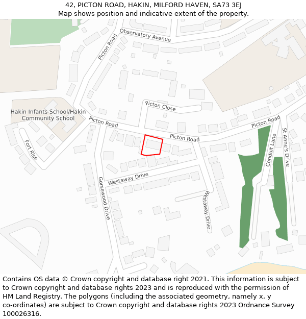 42, PICTON ROAD, HAKIN, MILFORD HAVEN, SA73 3EJ: Location map and indicative extent of plot