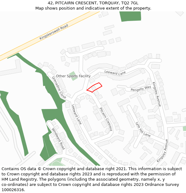 42, PITCAIRN CRESCENT, TORQUAY, TQ2 7GL: Location map and indicative extent of plot