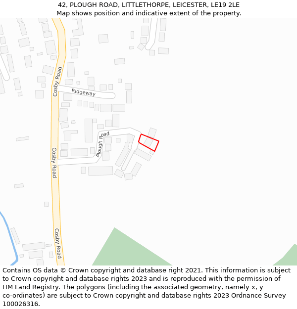 42, PLOUGH ROAD, LITTLETHORPE, LEICESTER, LE19 2LE: Location map and indicative extent of plot