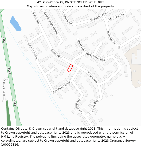 42, PLOWES WAY, KNOTTINGLEY, WF11 0HT: Location map and indicative extent of plot