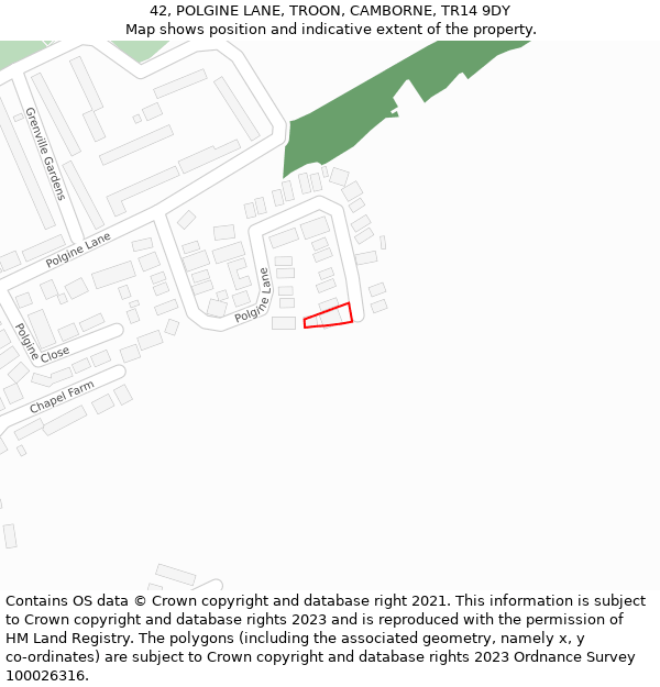 42, POLGINE LANE, TROON, CAMBORNE, TR14 9DY: Location map and indicative extent of plot