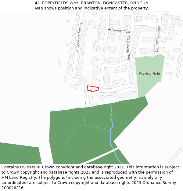 42, POPPYFIELDS WAY, BRANTON, DONCASTER, DN3 3UA: Location map and indicative extent of plot