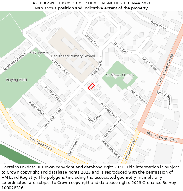 42, PROSPECT ROAD, CADISHEAD, MANCHESTER, M44 5AW: Location map and indicative extent of plot