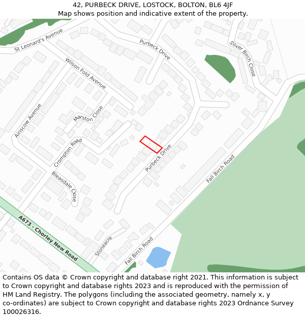 42, PURBECK DRIVE, LOSTOCK, BOLTON, BL6 4JF: Location map and indicative extent of plot