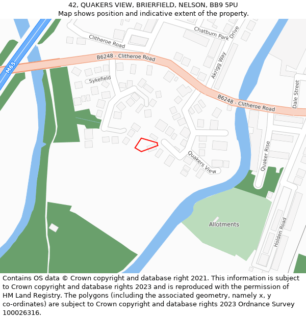 42, QUAKERS VIEW, BRIERFIELD, NELSON, BB9 5PU: Location map and indicative extent of plot