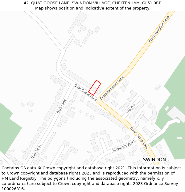 42, QUAT GOOSE LANE, SWINDON VILLAGE, CHELTENHAM, GL51 9RP: Location map and indicative extent of plot