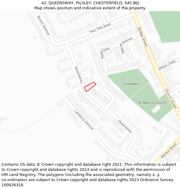 42, QUEENSWAY, PILSLEY, CHESTERFIELD, S45 8EJ: Location map and indicative extent of plot