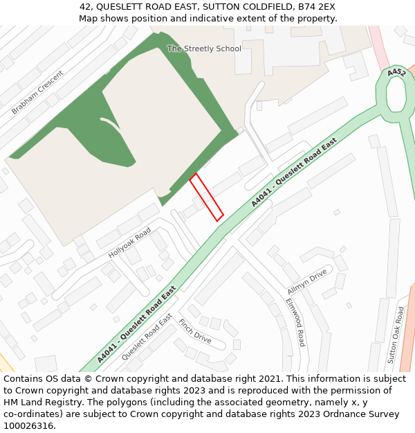 42, QUESLETT ROAD EAST, SUTTON COLDFIELD, B74 2EX: Location map and indicative extent of plot