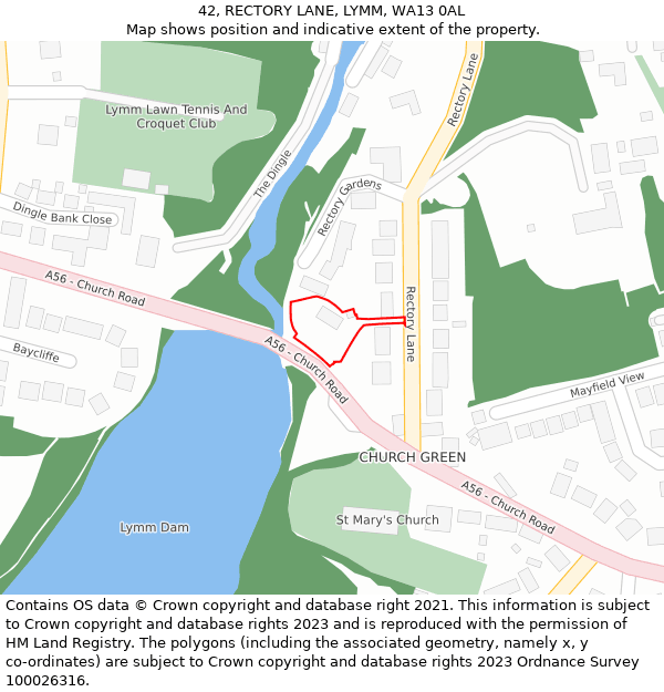 42, RECTORY LANE, LYMM, WA13 0AL: Location map and indicative extent of plot