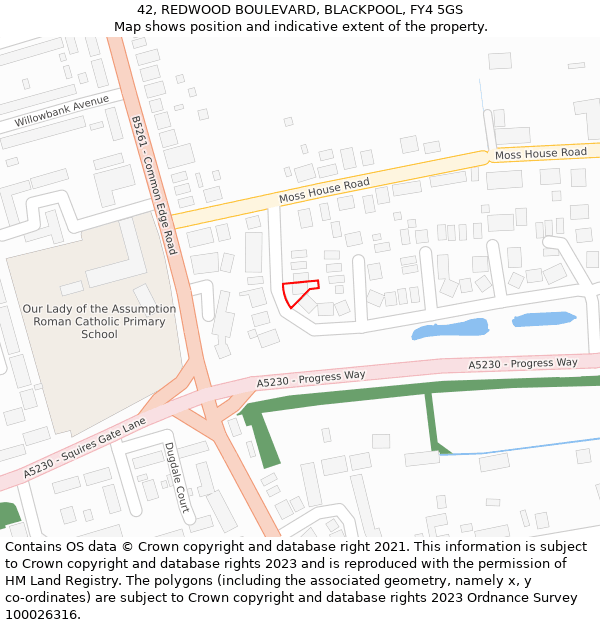 42, REDWOOD BOULEVARD, BLACKPOOL, FY4 5GS: Location map and indicative extent of plot